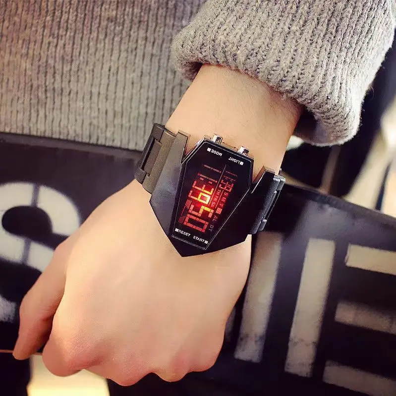 New LED aircraft watch trendy simple smart couple watch a pair of creative technology boys and girls digital wrist watches