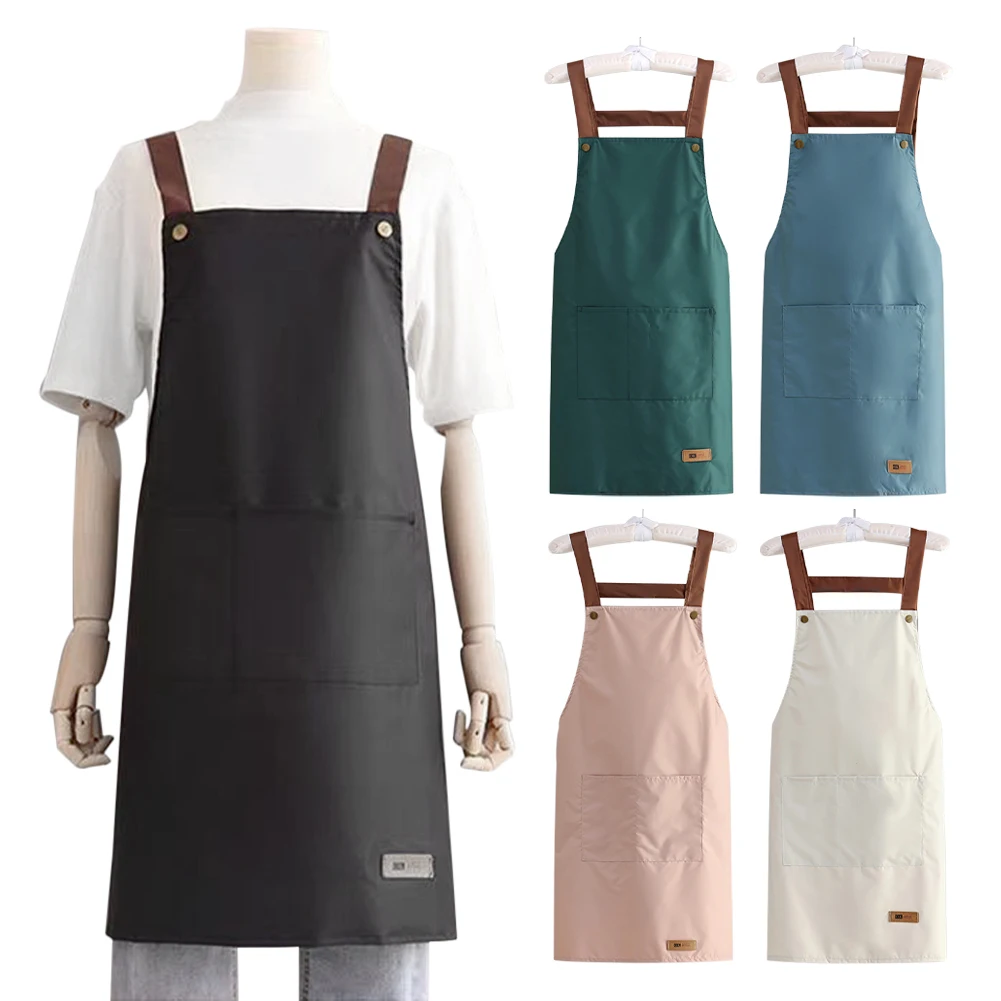 

Kitchen Apron Men Women Waterproof Oil-proof with Front Pockets Adjjustable Bib Chef Apron for Home Restaurant Tea Shop Cafe