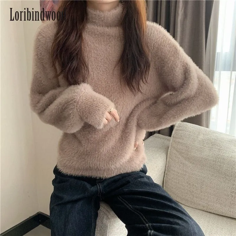 

Loribindwood осень-зима половина с высоким воротником, плотная теплая одежда с мехом норки свитер 2022 новая модель куртки с хлопковой подкладкой в ...