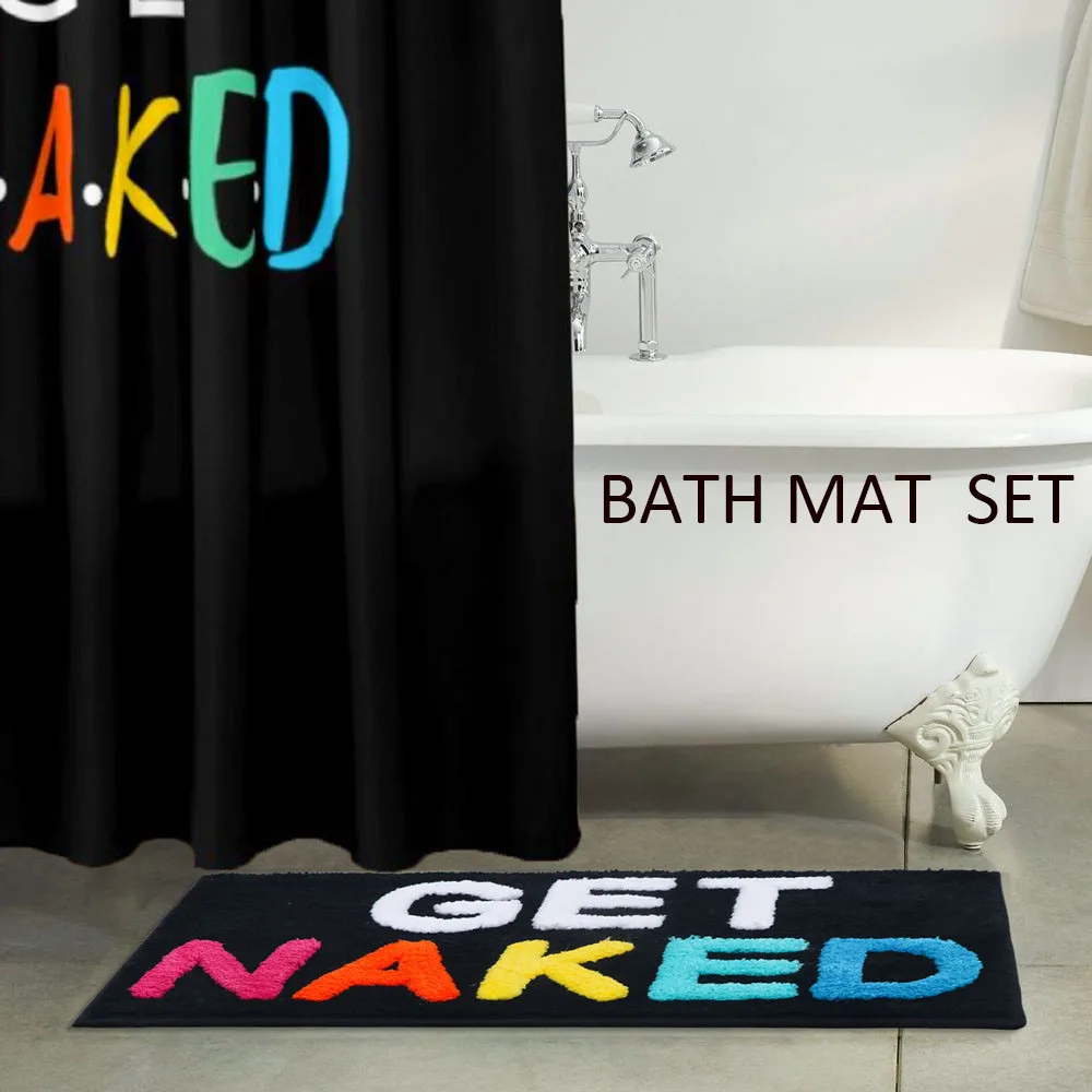 

Colorful English Letters Bathroom MAT Soft Plush Anti-Skid Shower Rug +Shower Curtain Super Absorbent mats Machine Washable