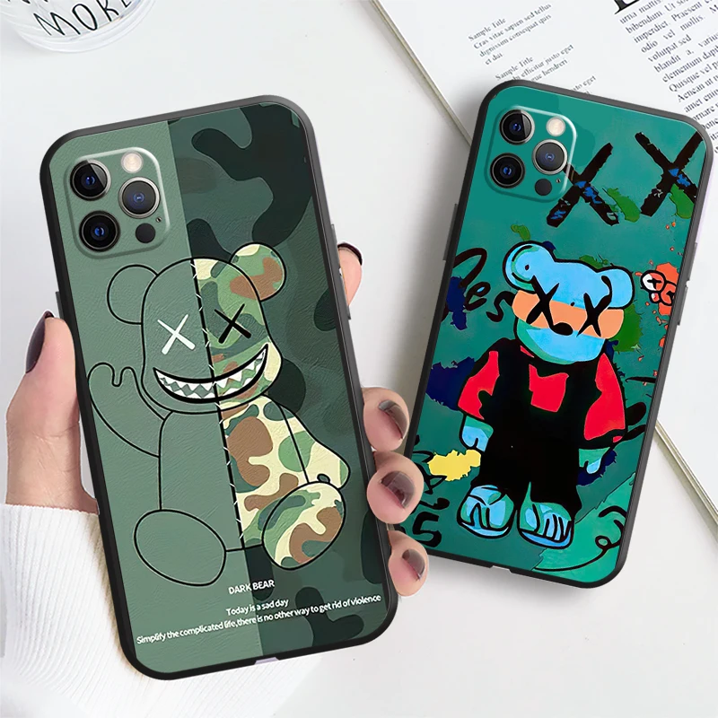 

Cartoon Bear Army Phone Case For iPhone 12 13 Pro MAX Mini 11 Pro MAX 6 6S 7 8 Plus X XR XS MAX SE 2020 Liquid Silicone Cover
