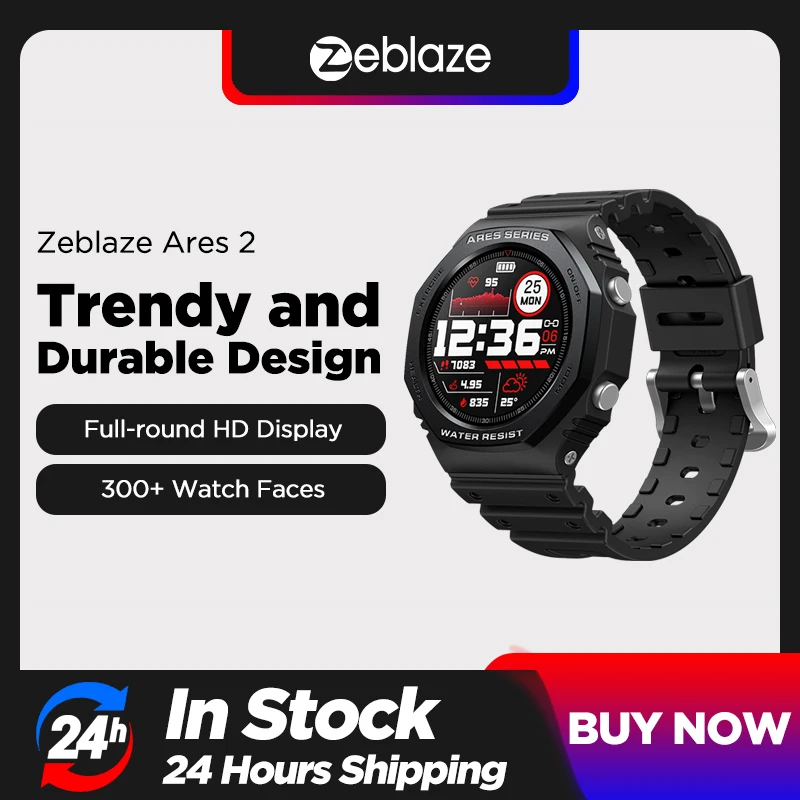 Buy Zeblaze reloj inteligente Ares 2, resistente al agua hasta 50M, batería de larga duración, pantalla a Color HD, para teléfono Android e iOS