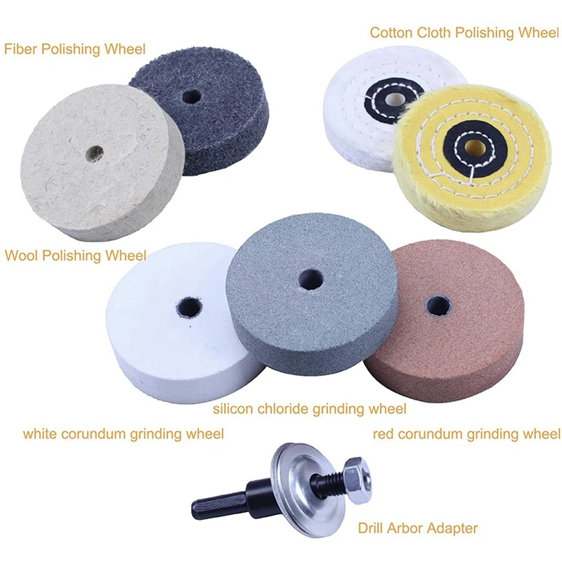Buffing Polishing Wheel Kit 3 Inch,For Bench Buffer/Bench Grinder,Buffing Wheel Hole 3/8 Inch,Drill Arbor Adapter Kit
