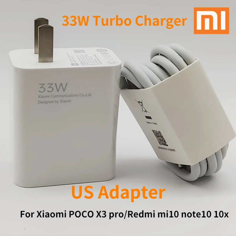 

US 33W xiaomi POCO X3 Pro charger US Adapter Turbo Charge 6A Type C Cable For POCO X3 pro Redmi note 9 pro 10 pro Mi 9 10 K30