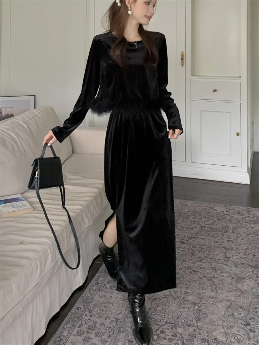 Женские офисные костюмы PLAMTEE черного цвета женские шикарные бархатные