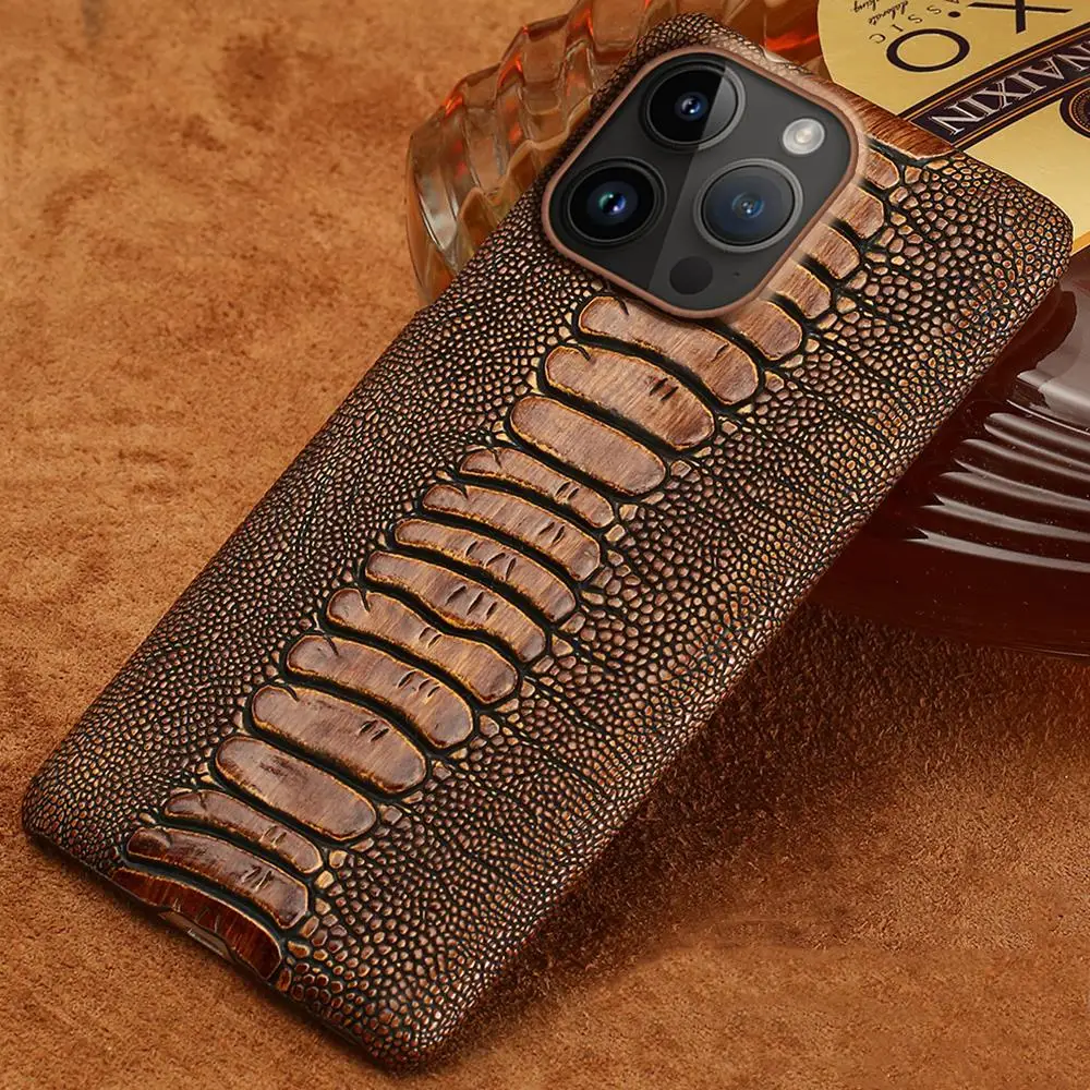 

Luxury Genuine Cowhide Leather case For iPhone 14 Pro Max Plus 13 12 Mini 11 XS XR Retro Vintage Ostrich Foot Armor Back Cover