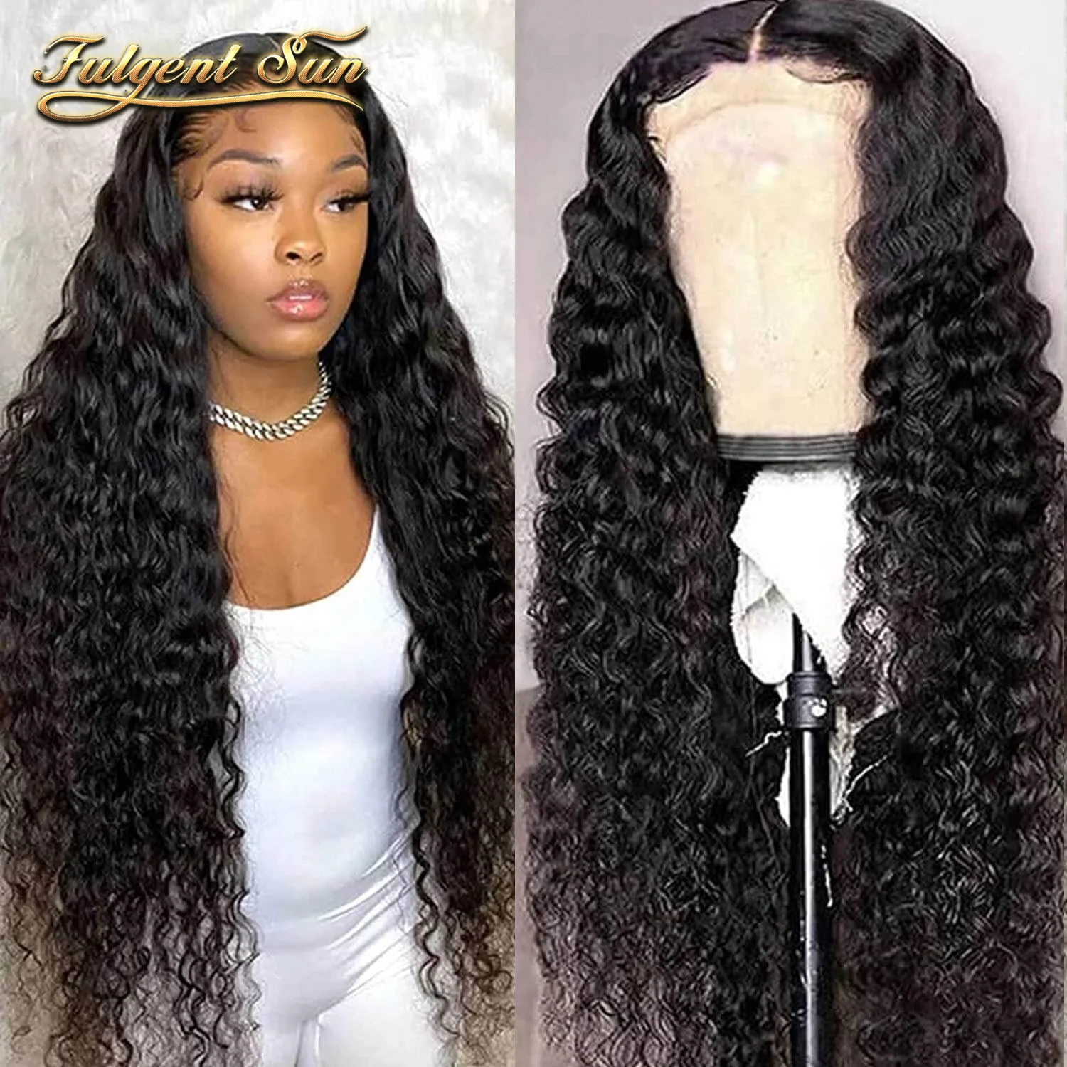 

Peruvian Remy Human Hair Wigs With Closure Deep Wave 4x4 Lace Closure Wigs For Women Pre Plucked Natural Hairline 150% Density