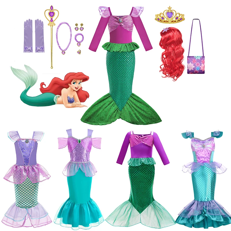 

Платья принцессы Ариэль Disney для девочек, косплей-костюм маленькой Русалочки, детские карнавальные вечерние платья, детское платье, одежда