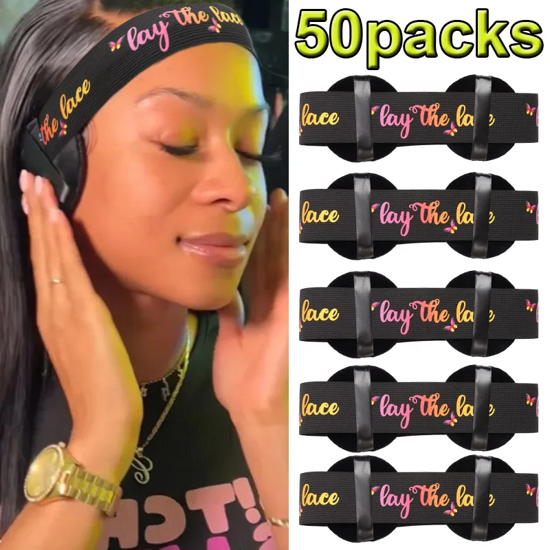Wig Band With Ear Covers 50Pcs Elastic Headband With Magictape Edge Grip Band Lace Melting Band For Wigs Edges Peronalized Logo