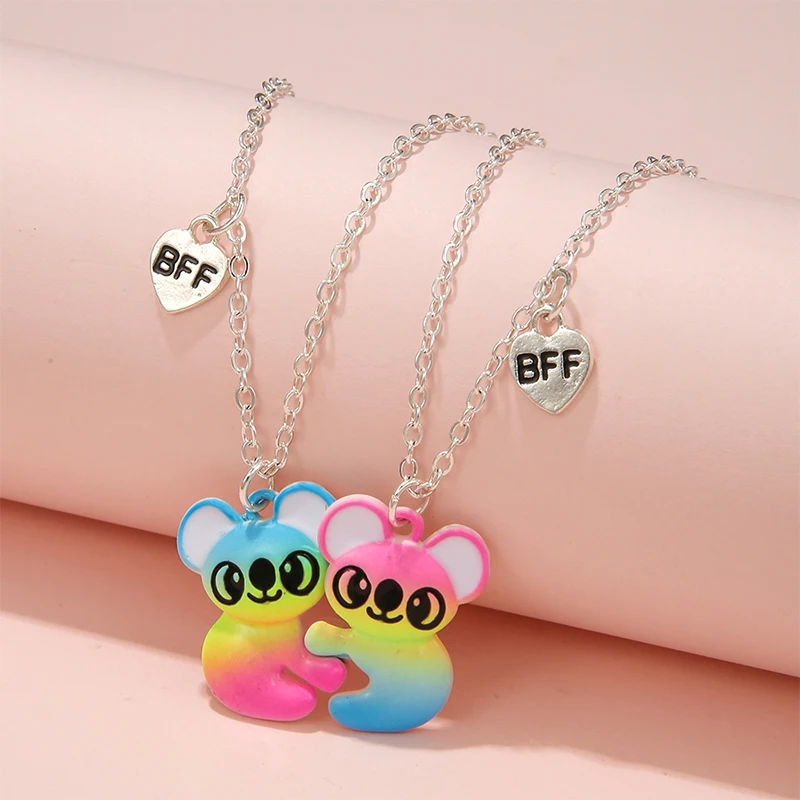 

2Pcs/set Zinc Alloy Couple Koala Best Friend Pendant Kids BFF Chain Girl Necklaces Fashion Gift Jewelry Wholesale