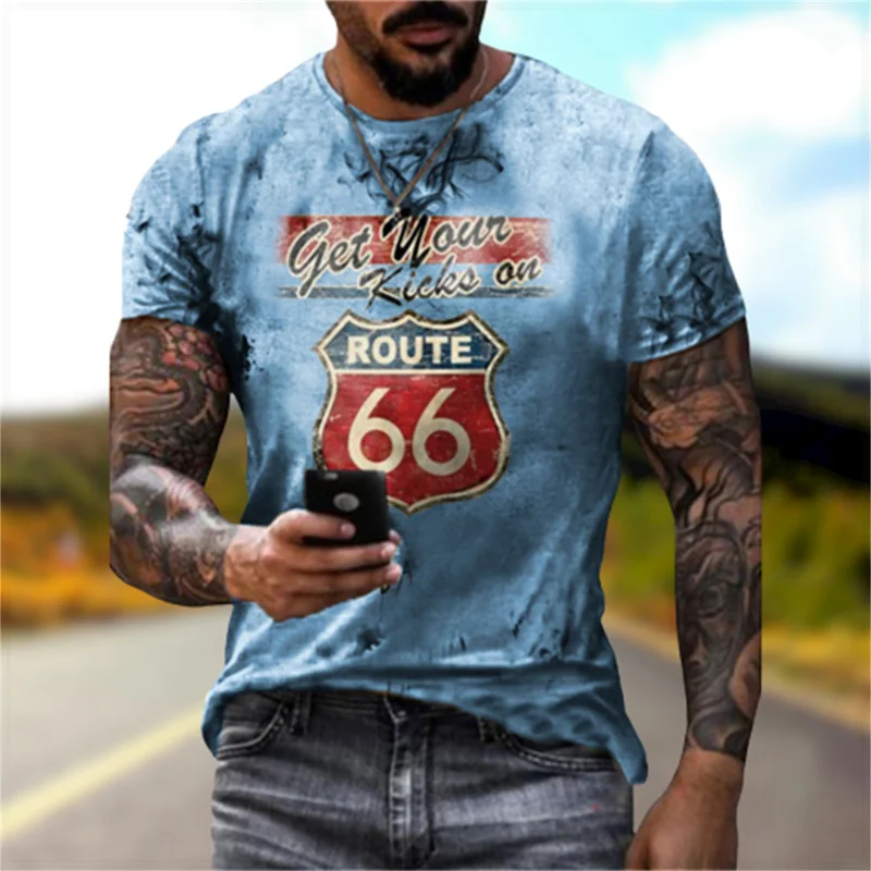 

Skull 3d Tshirt Men America Route 66 Letters Printed T Shirt Punk Rock T Shirts O Neck Short Sleeve Summer Tops Mens Clothing