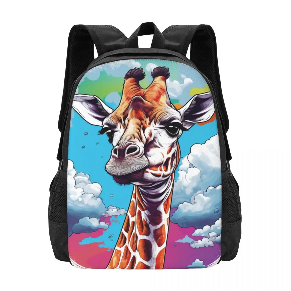 

Giraffe Backpack Boy Sky Vector Graphic Breathable Backpacks Polyester Casual School Bags Camping Design Rucksack