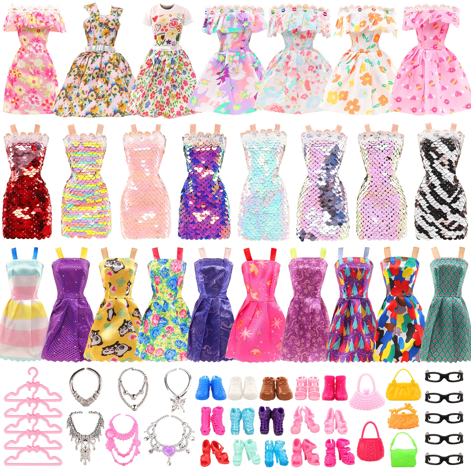 

Barwa 47 Pcs 11.5 Inch Fashion For Doll Accessories= 3 Sequin Skirt,3 Floral Skirt,10 Strap Skirt,10 Shoes,6 necklaces