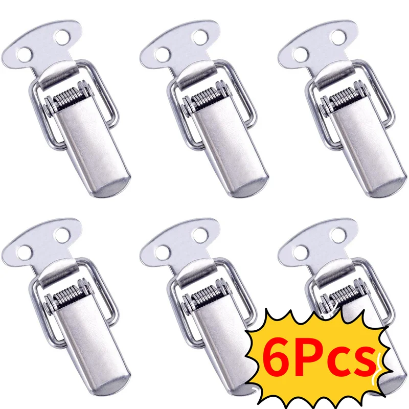 

6PC Set Stainless Steel Tension Lock Cap Lock Cabinet Boxes Spring Loaded Latch Catch Toggle Hasp Sliding Tool Part High Quality