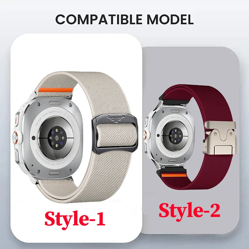 Фото Нейлоновый ремешок для Samsung Galaxy Watch 8 Ultra 2 без зазоров, плетеный эластичный браслет-петля для Galaxy Watch Ultra, 47 мм, ремешок для часов №2