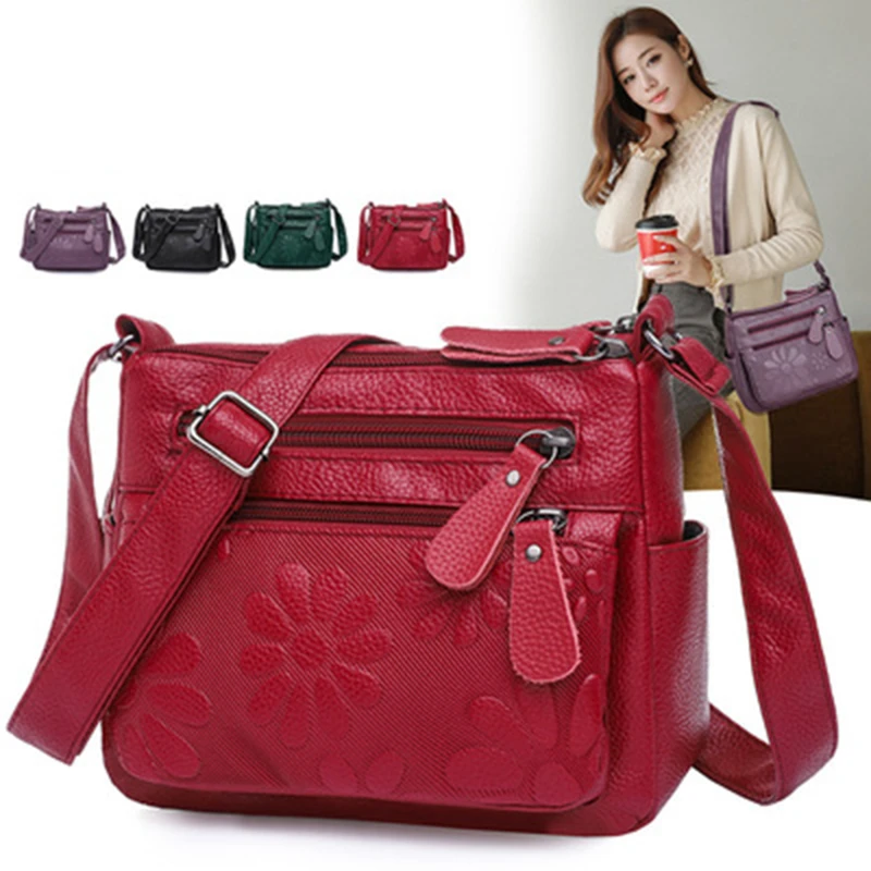 

Solid Crossbody Bag Casual Ladies PU Shopping Street Shoulder Bags Multi-zipper Mother Top-handle Handbag