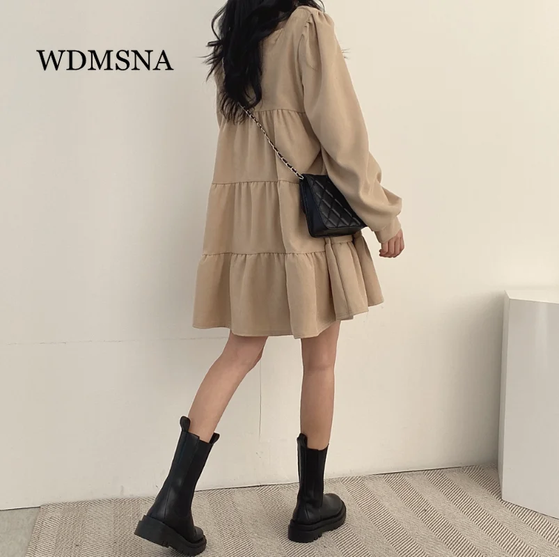 Весеннее французское короткое свободное Кукольное платье WDMSNA, платье с пышными рукавами, платье с квадратным вырезом, женское корейское шикарное однотонное платье для женщин (art.: 3920c02057ea2) - 3920c02057ea2