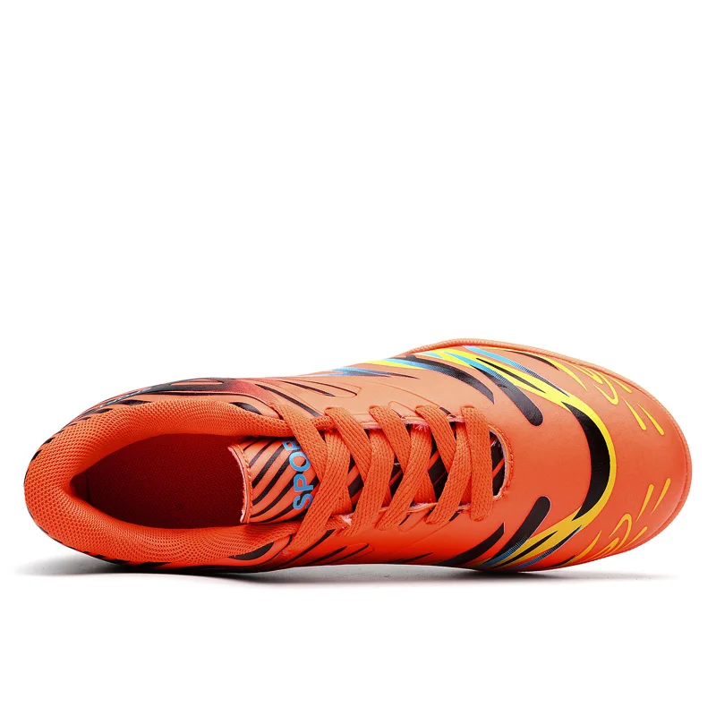 New Orange Printed Kid Indoor Soccer Shoes Cleats Turf Football  Boots Boy Green Long Spike Men Football Training Shoes Children