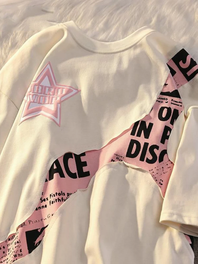 

Deeptown Retro Star Graphic T Shirts Women Harajuku Hip Hop Oversized Short Sleeve Tees Summer Casual Couple Y2K Tops Streetwear