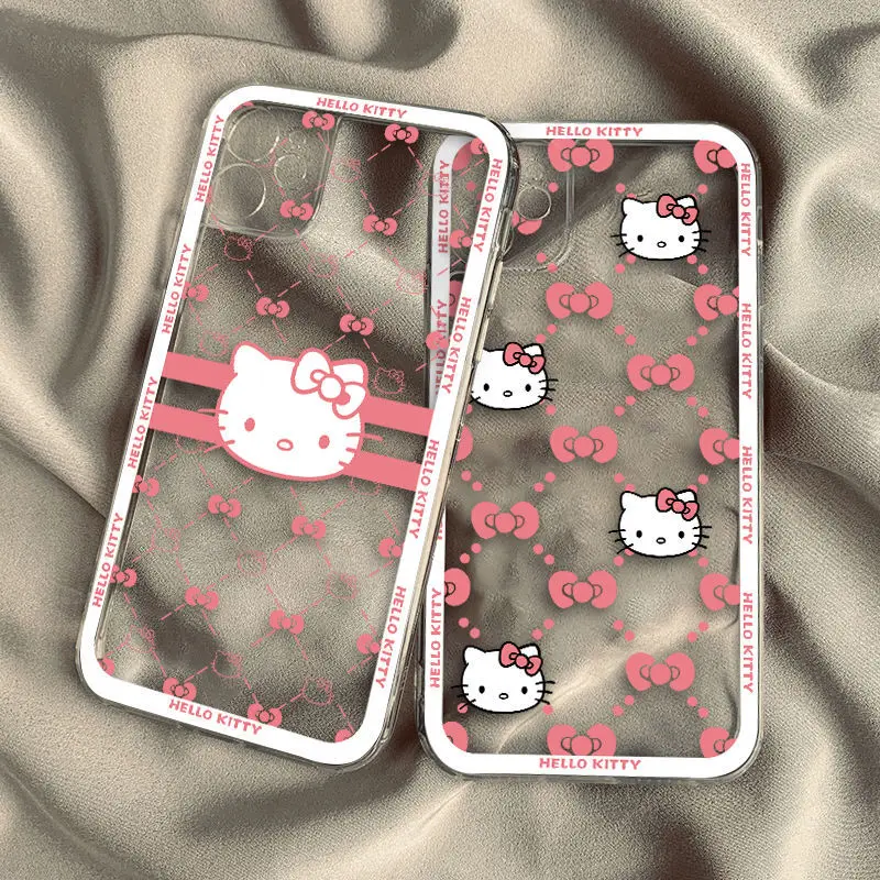 

Hello Kitty Phone Soft Case for iPhone 13 12 11Pro Max X XS MAX XR Mini Cartoon Diamond Print Transparent Silicone Back Cover