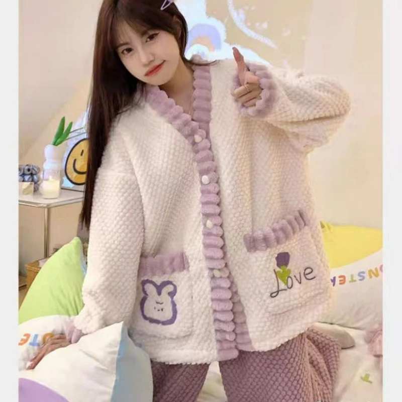 Новая коралловая бархатная пижама женский комплект сладкий ветер зима с