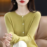 springsummer versatile knit cardigan solid color round neck jacket thin sweater buttoned long sleeve top