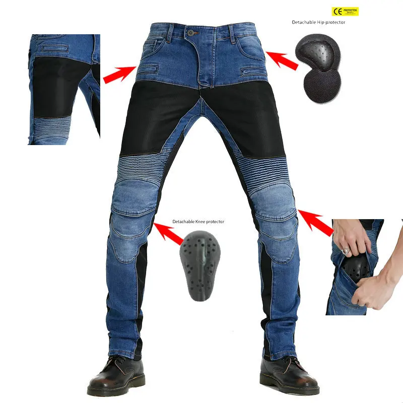 Punk Motorcycle Leisure Jeans For Men Outdoor Summer Riding Trousers Male Motorpoof Pants With Softer Protect Equipment And Mesh