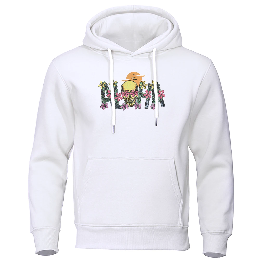 

Aloha Flower Skeleton Head Beach Men Clothing Fashion Pocket Hoodies Casual Loose Pullovers Hoody Harajuku Pocket Menswear 2020