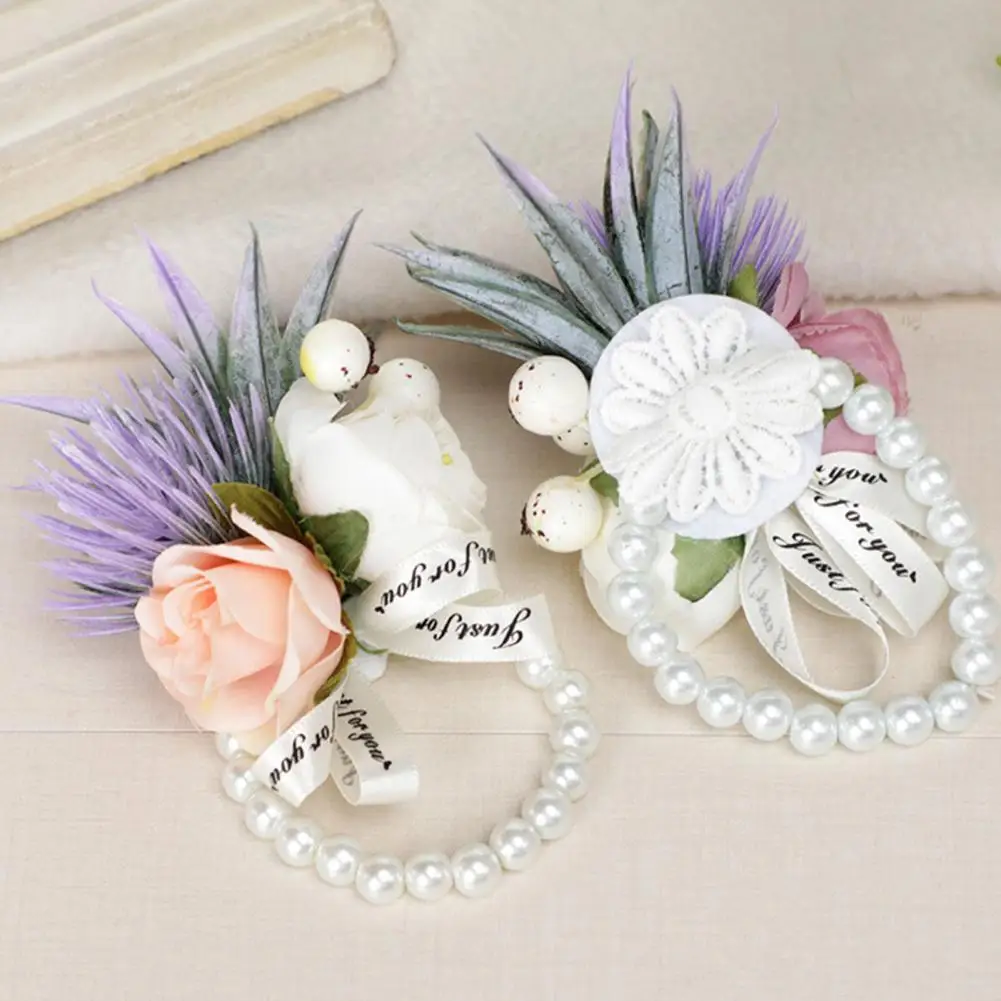 

Pretty Rustic Bridesmaid Wrist Corsage Bracelet Boutonniere Wrist Artificial Flower Decorative Fine Workmanship