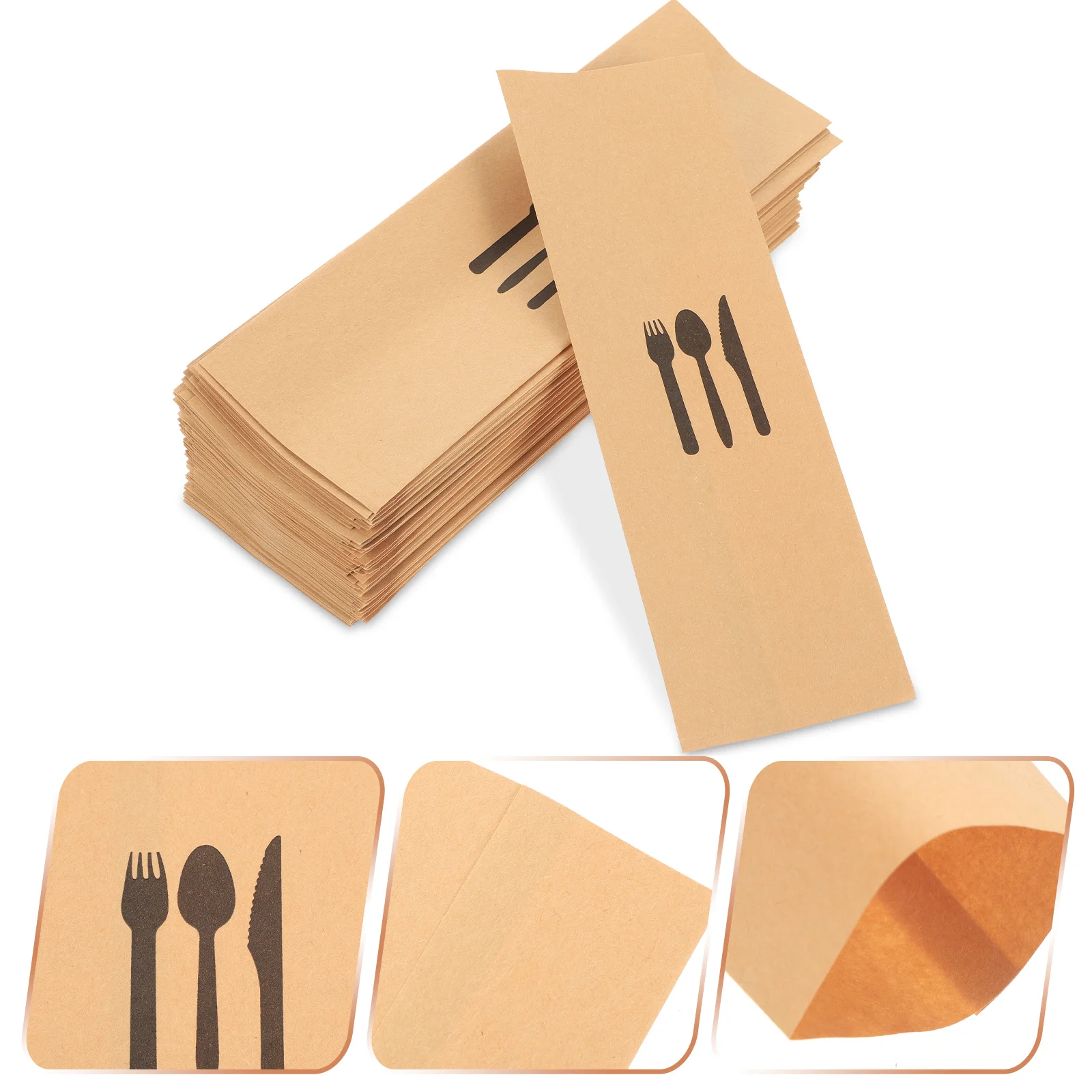 

100 Pcs Silverware Bags Restaurant Bulk Pouch Kraft Paper Utensil Holder Wedding Sleeves Cutlery