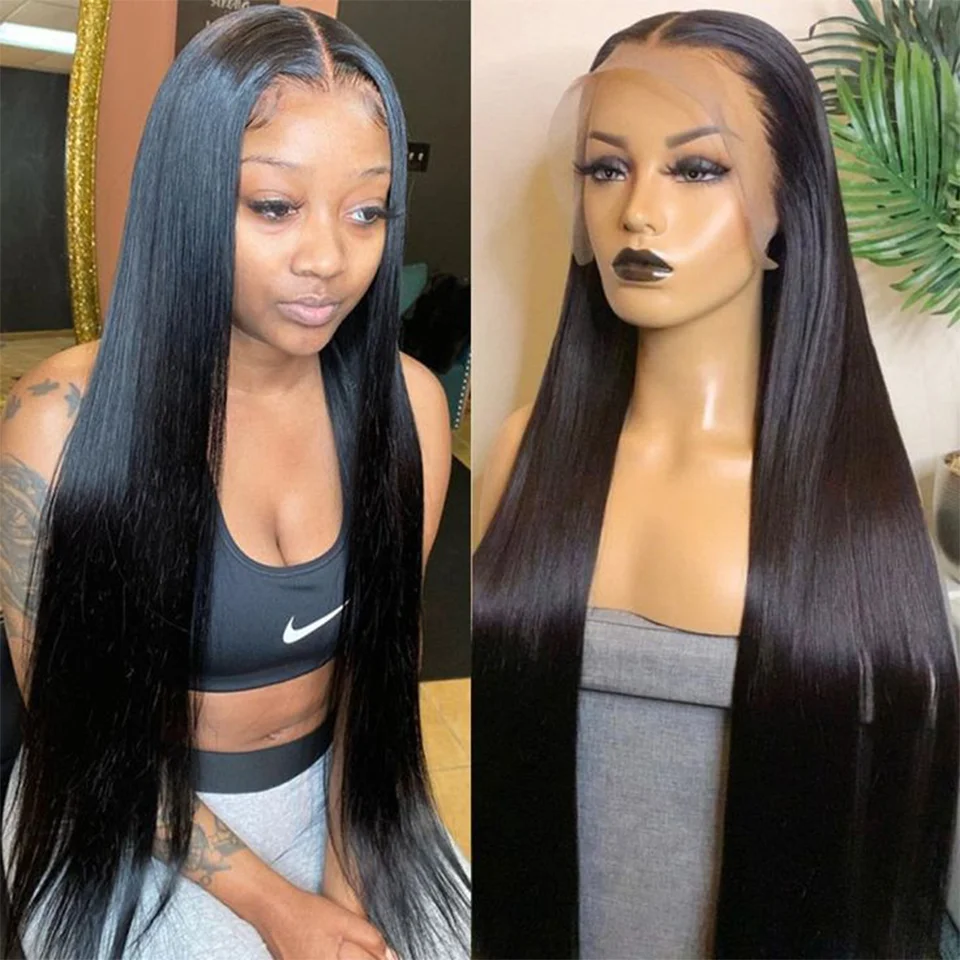 

13x4 HD Transparent Straight Lace Front Human Hair Wigs Pre Plucked Unprocessed Brazilian Virgin Lace Frontal Wig 180% Density