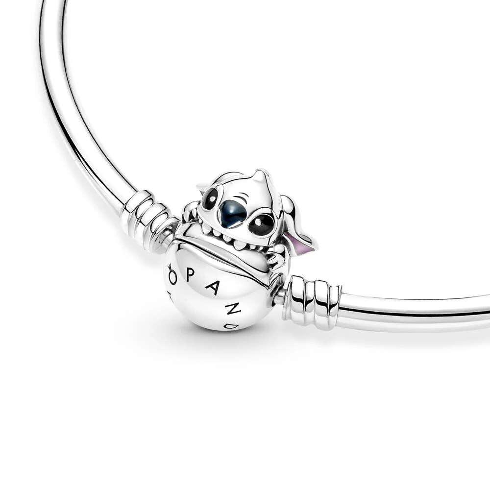 Pandora-Bracelet jonc à fermoir mordant pour femme, point de moments en argent 925, convient au charme original, bricolage, cadeaux d'anniversaire 2
