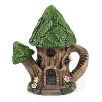 fairytale garden house solar garden sculpture outdoor miniature teapot tree house lawn decoration yard decoration lights