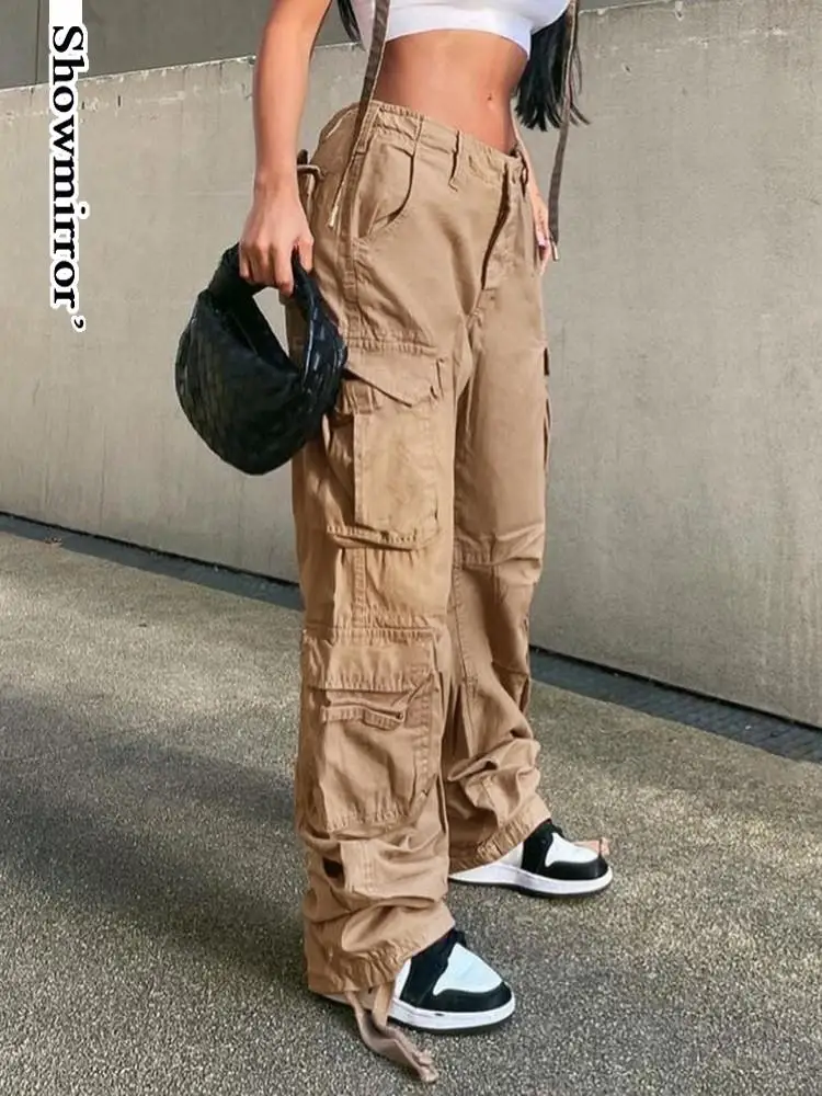 

Showmirror Harajuku Hip Hop Cargo Pants Women Casual Low Waist Denim Trousers Khaki Pocket Fashion Jeans Club Party Vest