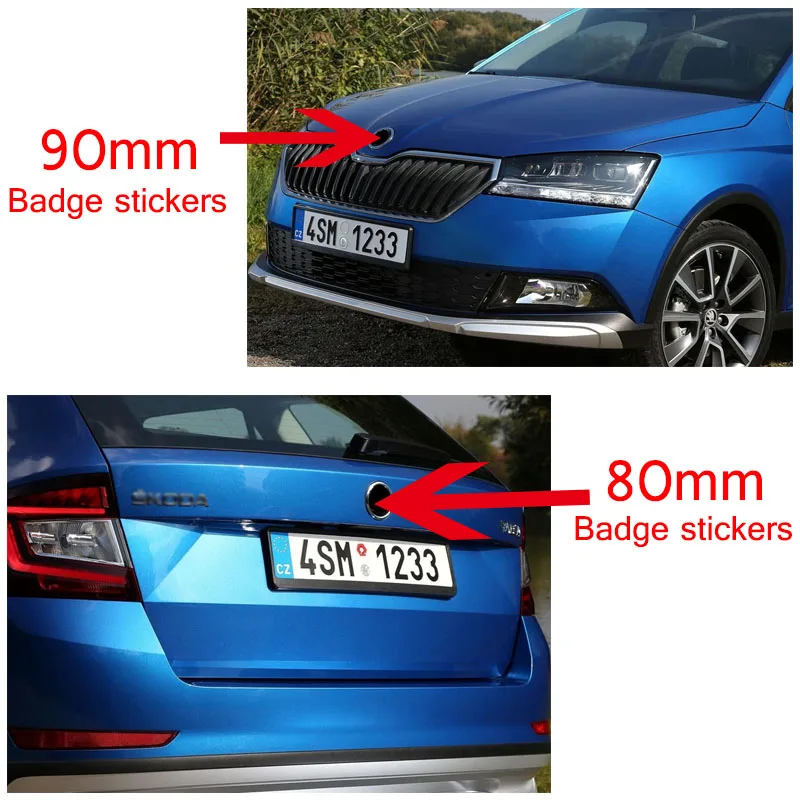 3d-эмблема автомобиля для Skoda Fabia 1 2 Octavia a7 RS Superb Rapid Yeti Karoq Vision, 2 шт., 80 мм, 90 мм, логотип переднего и заднего багажника