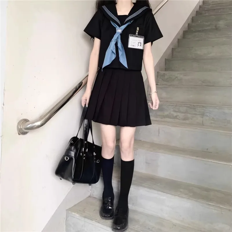 Японский костюм-Униформа JK в стиле преппи матросский костюм черного и синего