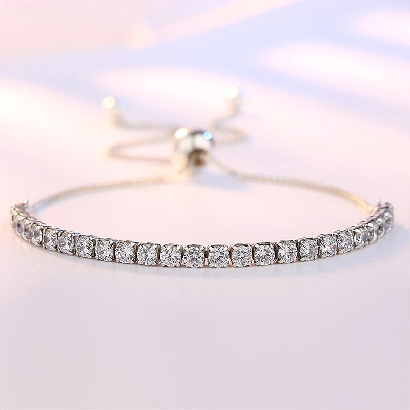 

925 Sterling Silver Bracelet Vera Elegant Zircon Tennis Zircon Crystal Bracelet For Women Fashion Simple Engagement Wedding Glam