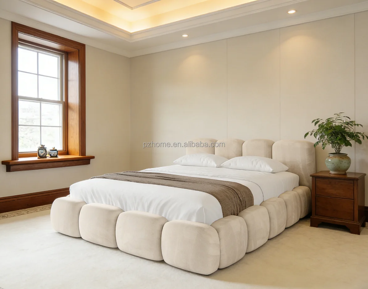 Фото #   Популярная кровать для отелей в европейском стиле с деревянным каркасом, хлопковой обивкой, размером King/Queen и металлическим газовым подъемным механизмом для хранения вещей №3