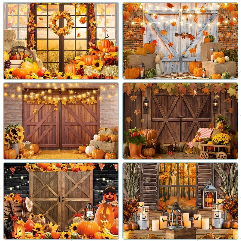 Фотофон Осенний урожай Тыква сарай Подсолнечник Кленовая ферма фон на День