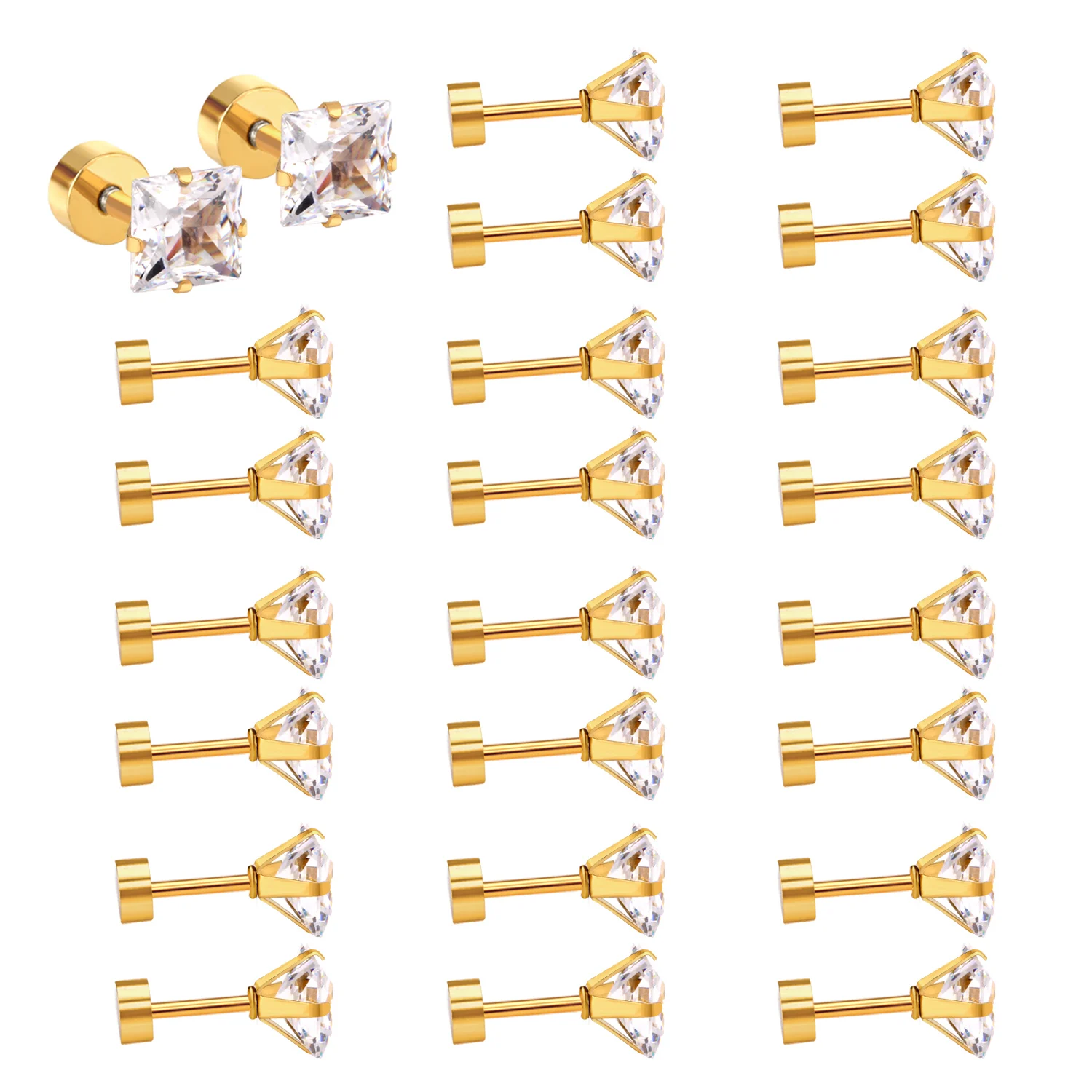 ASONSTEEL 12 пар модные квадратные кубические циркониевые серьги-гвоздики из нержавеющей стали золотого цвета для женщин и девушек оптовая продажа ювелирных изделий ASONSTEEL 12 пар модные квадратные кубические циркониевые серьги-гвоздики из нержавеющей стали золотого цвета для женщин и девушек оптовая продажа ювелирных изделий