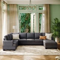 Living Room Sofas Modern Large Upholstered U-Shape Sectional Sofa Extra Wide Chaise Lounge Couch Grey