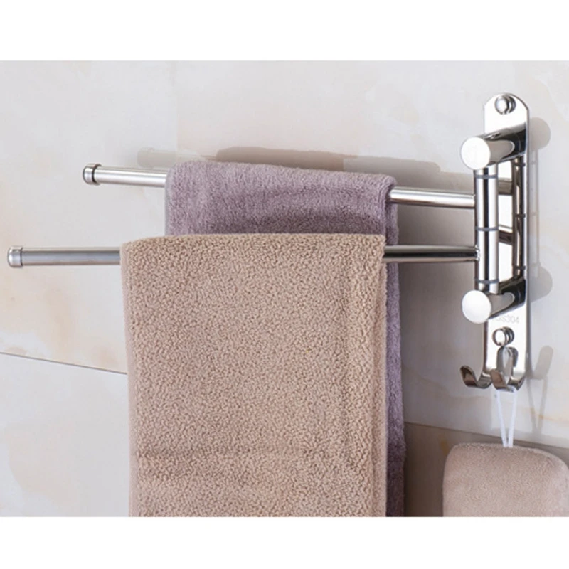 Поворотная вешалка для полотенец из нержавеющей стали с 2 ручками ванной комнаты