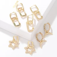 new arrival colorful choice copper cz star drop crystal dangle earrings fine party wedding christmas women jewelry gifts