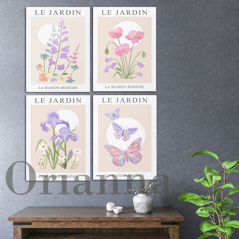 

Pastel Floral Butterfly Print, French Exhibition Poster, Abstract Flowers Printable Wall Art, Botanical Poster, Boho Wall Decor