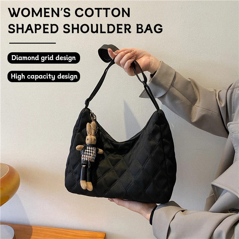 

Women's Bag Rhombic Lattice Single Shoulder Crossbody Bag Large Capacity Personalized Cotton Cloth Dumpling Bun Handbag Woman
