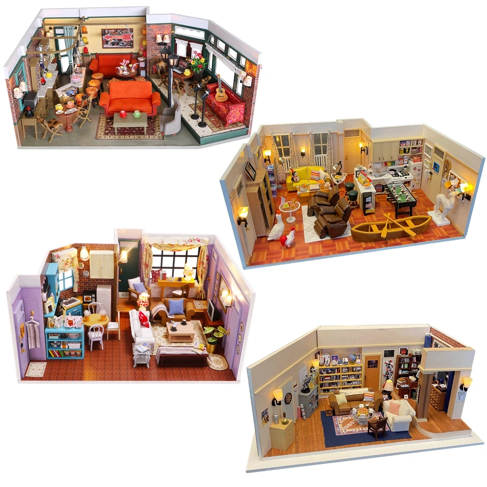 

Diy Wooden Miniature Building Kit Doll Houses With Furniture Central Perk Cafe Casa Dollhouse Handmade Toys For Girls Xmas Gifts