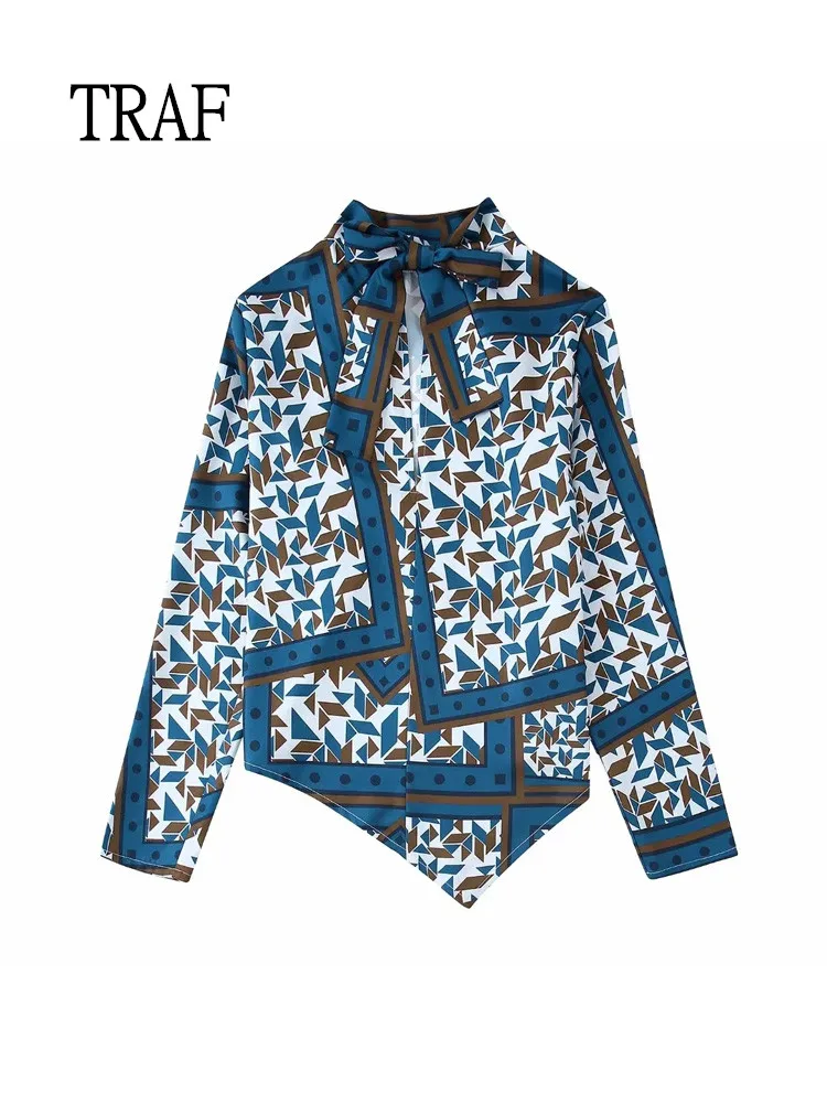 

Женская Асимметричная блузка с длинным рукавом и бантом, с принтом