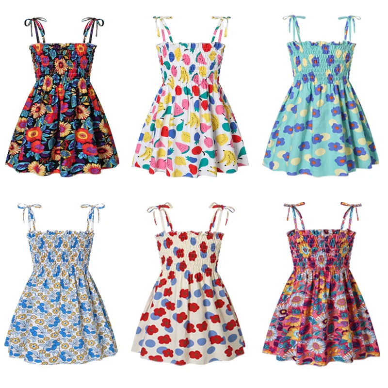 

Summer New Girls Europe and The United States Halter Skirt Children Printed Cotton Dress Girls Wear Halter Skirt