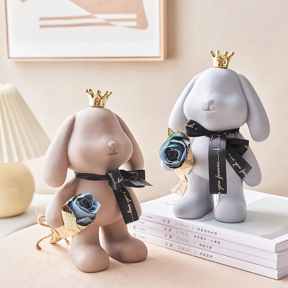 

Креативная императорская корона, статуя кролика из смолы, декор для гостиной, стильная художественная фигурка животного, украшение для дом...