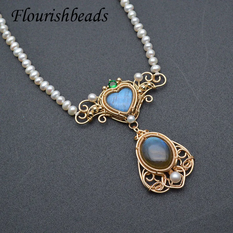 

Роскошное уникальное элегантное французское ожерелье из натурального Лабрадорита С пресноводным жемчугом ожерелье ручной работы ювелирные изделия подарок для женщин